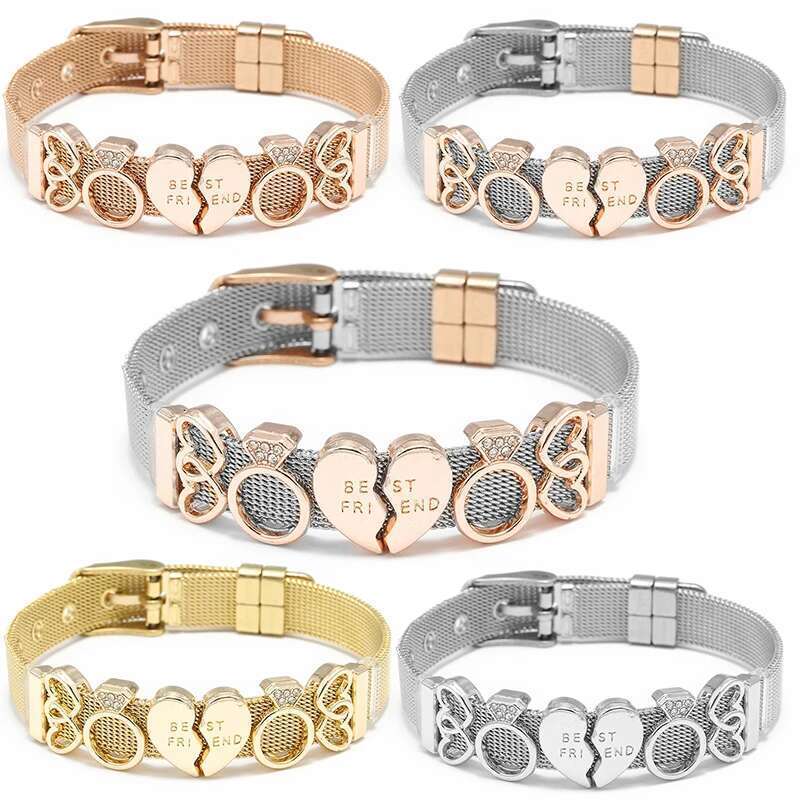 Fashion Stainless Steel Mesh Bracelets Original DIY Best Friend Beads Buckle Keeper Bracelets For Women Men Friend Jewelry Gift