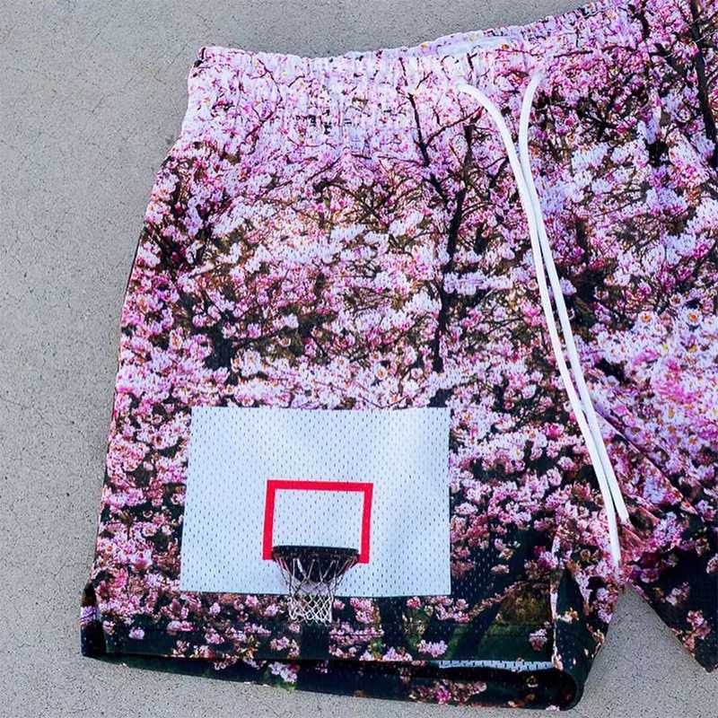 Sakura Wind Shorts mens and womens mesh quick dry loose plus size basketball quarter shorts W250319