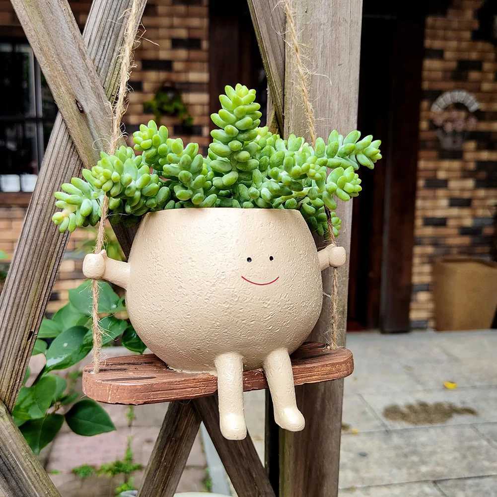 Face Head Planter Resin Swing Flower Container Creative Wall Hanging Head Planter Multifunctional Home Garden Patio Accessories M250319