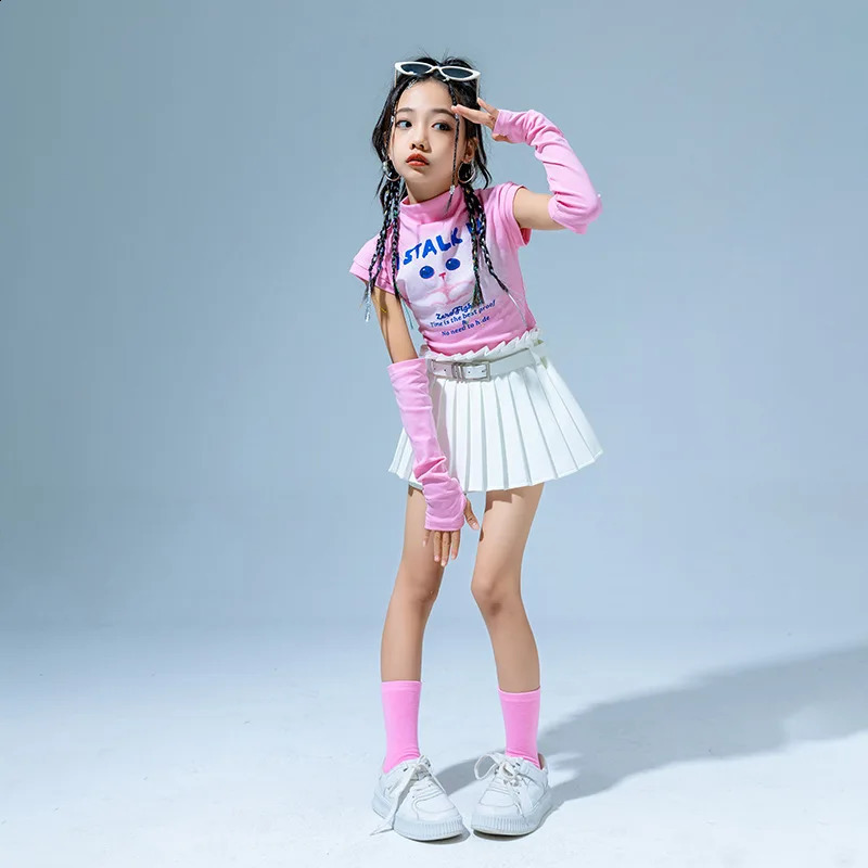 Cute Fashion Cotton T Shirt Children Ballroom Dancewear Hip Hop Skirt Costumes for Girls Jazz Dancing Clothes Street Dance Wear 250319