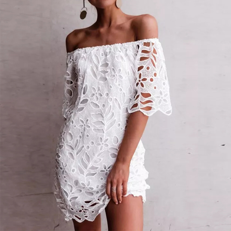 2025 Spring and Summer New Color Lace Mid Sleeve Commuter Dress, strapless Fashion Short Skirt