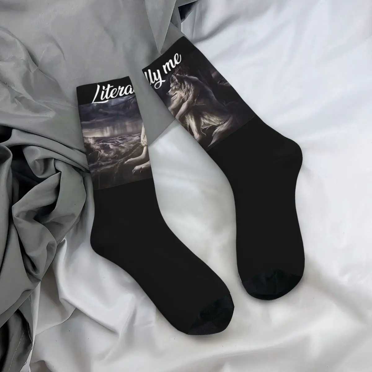 Literally Me Wolf Funny Meme Theme Crew Socks Accessories for Female Non-slip Print Socks X250319
