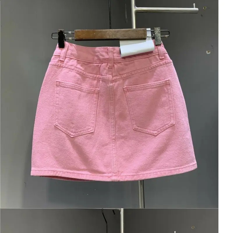 Heavy industrial diamond high-end denim skiing spring/summer high waisted pink sexy A-line skiing 250317