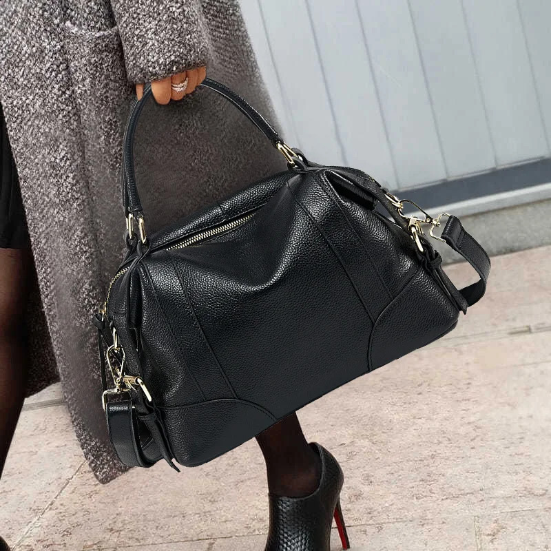 Leather womens bag handcarried with the first layer of cowhide Boston stylish versatile shoulder crossbody 250317