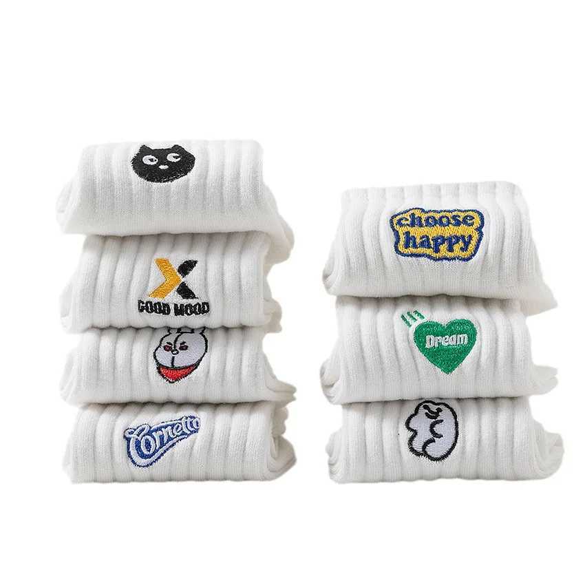 Socks 3 pairs womens embroidered ankle socks cartoon cotton sports socks mens fashion Japanese style X250319