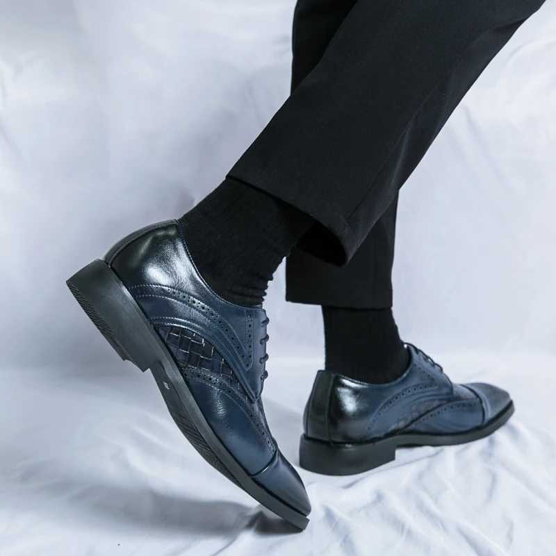 Trend Blue Social Shoe Mens Large Size 38-48 Lace Mens Dress Shoes Low Cut Comfortable Leather Shoes Mens Chaussures Homme CuirXJ250319