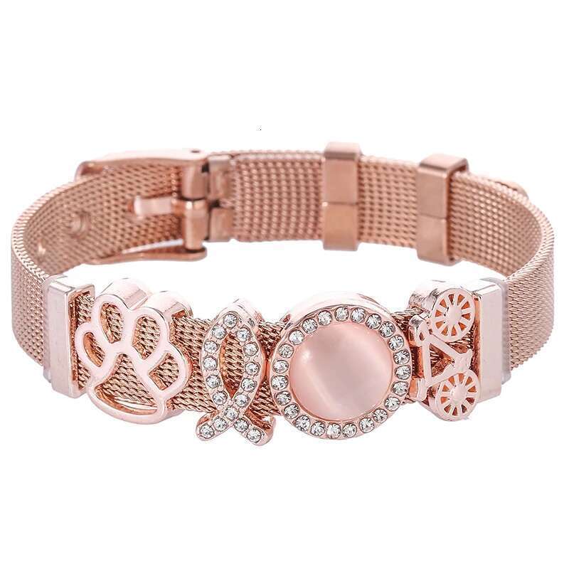 10mm Dog Paw Bicycle Beads Stainless Steel Mesh Bracelets DIY Charm Keeper Bracelets Bangle For Women Boyfriend Men Jewelry Gift