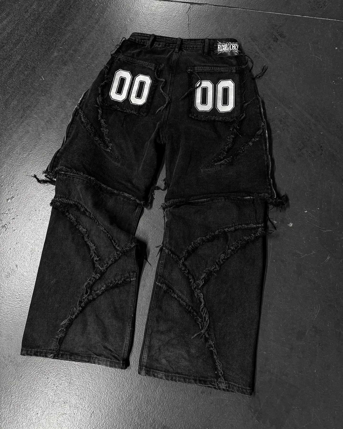 Y2k decal striped embroidered fur edge jeans fashionable American retro zipper patchwork pocket jeans punk mens black denim pantsT250319