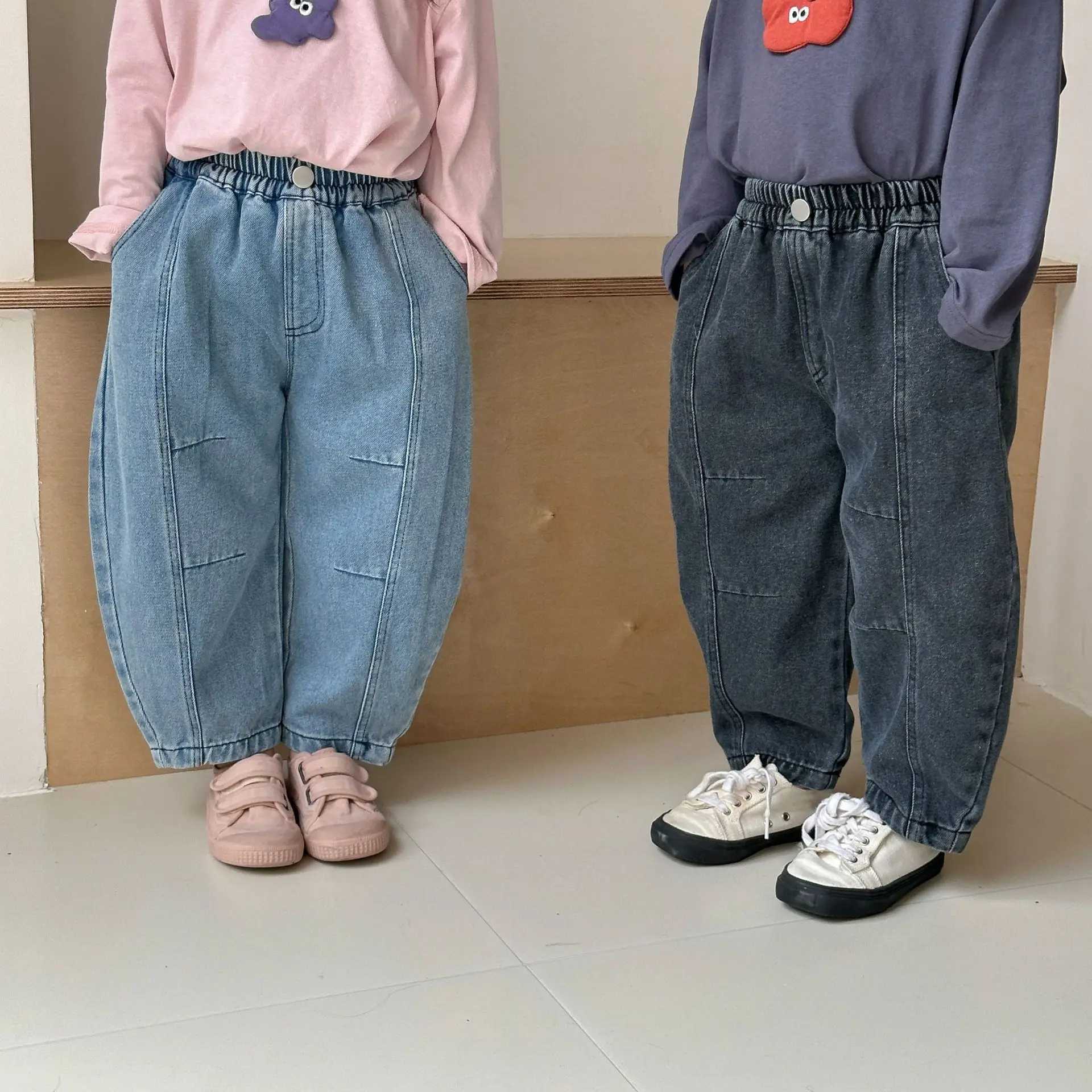 2025 Spring Autumn Kids Boys Pants Denim Loose Solid Elastic Versatile Casual Toddler Boys Pants Children Boys JeansT250318