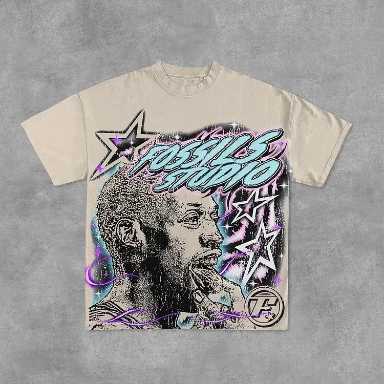 Retro basketball legend graphic cotton white short sleeved mens Y2K oversized Tshirt womens top 250318