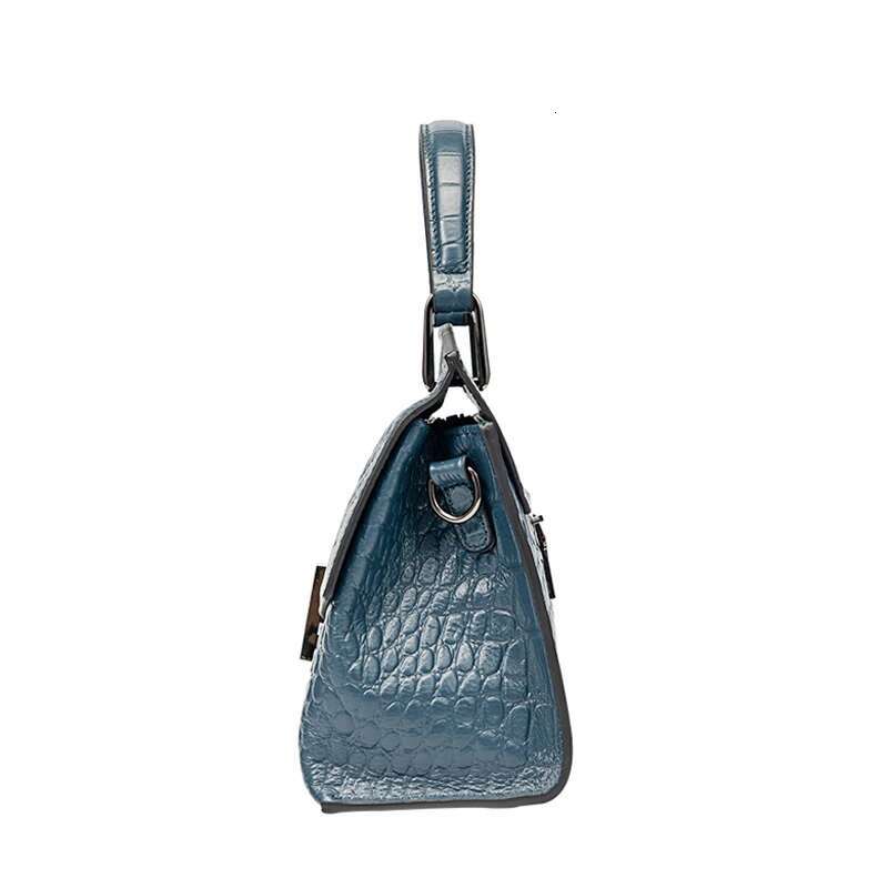 Light Crocodile Pattern Women's Handbag Fashionable And Versatile Mist Blue Cowhide Single Shoulder Crossbody Bag