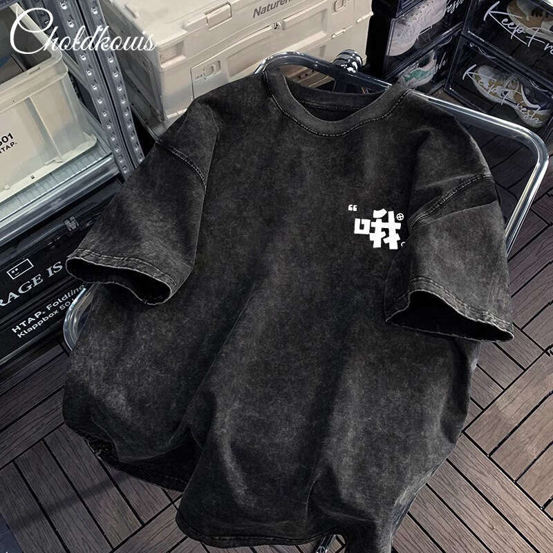 Short sleeved men's summer 2025 new trendy brand, loose fitting upper garment, round neck T-shirt with fashionable pattern