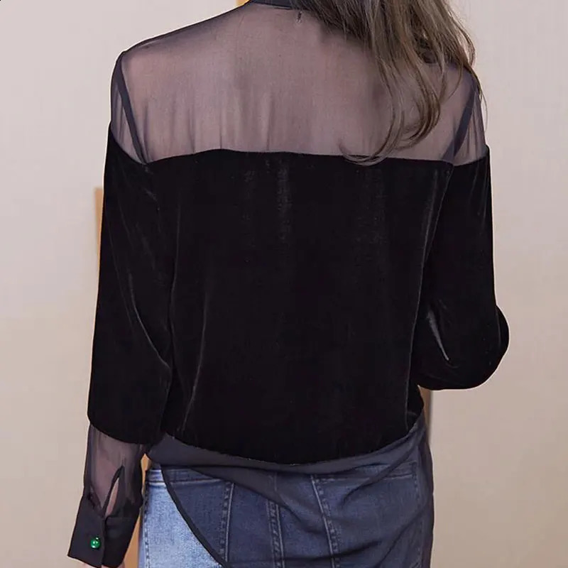 Elegant and fashionable Harajuku ultrathin fit fully matched Blusa decal solid button long sleeved top for womens standing collar clothing 250318