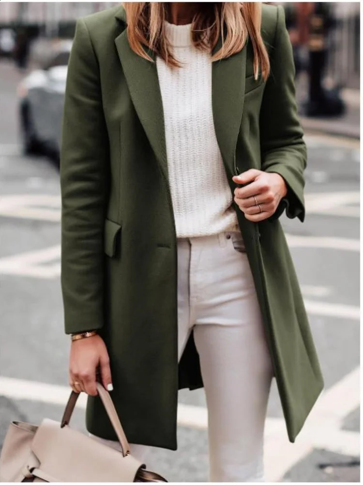 Womens winter warm wool jacket with single chest lining womens lapel fashionable clothing accessories 250319
