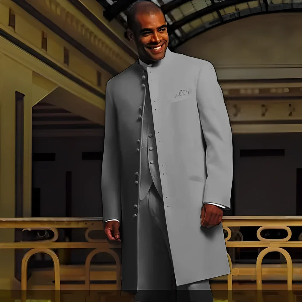 2024 Mens Suit Long Jacket Pants Vest Threepiece Set Wedding Groom Tuxedo Indian Style Single Breasted Blazer Custom 250311