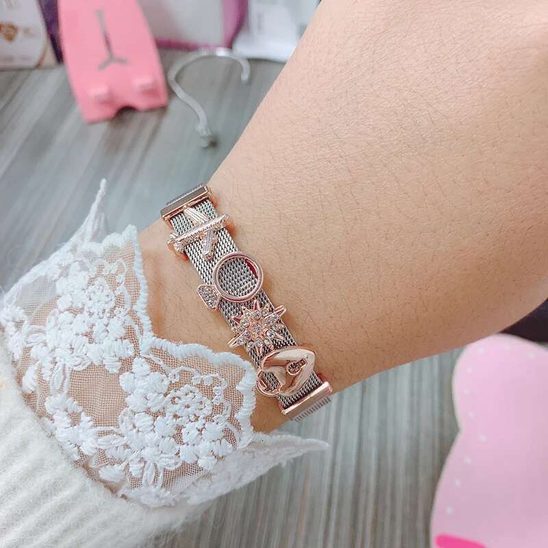 2024 Hot Sale Stainless Steel Mesh Bracelets Set Love Heart Charm Brand Bracelet Bangle For Woman Men Jewelry Gift