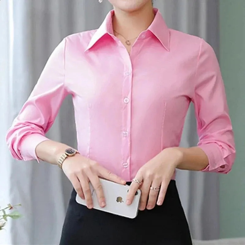 Womens shirt womens white long sleeved top OL basic 2024 fashionable and elegant clothing 250312
