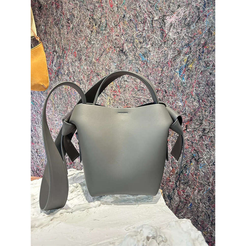 Swedish Niche AS Women's Cowhide Simple Bow Handbag Bucket Single Shoulder Crossbody Bag