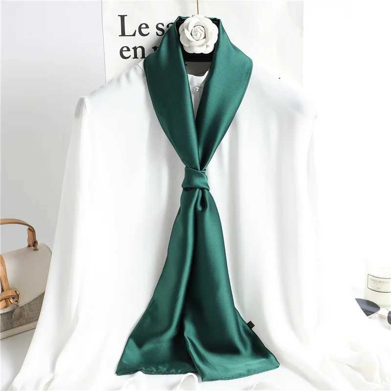 Solid color collar long hair scarf Fem silk satin neck scarf 14 * 145CM fashionable belt flat bag scarf 2023 X250319