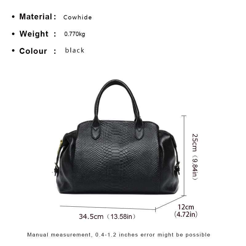 Aidrani Light Genuine Leather Bag With Crocodile Pattern Large Capacity Women's Handbag Black Commuter Multi Func