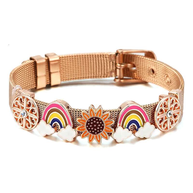 10mm Suower Rainbow Beads Charm Bracelets DIY Stainless Steel Mesh Keeper Bracelets Pulseras Mujer For Women Men Jewelry Gift