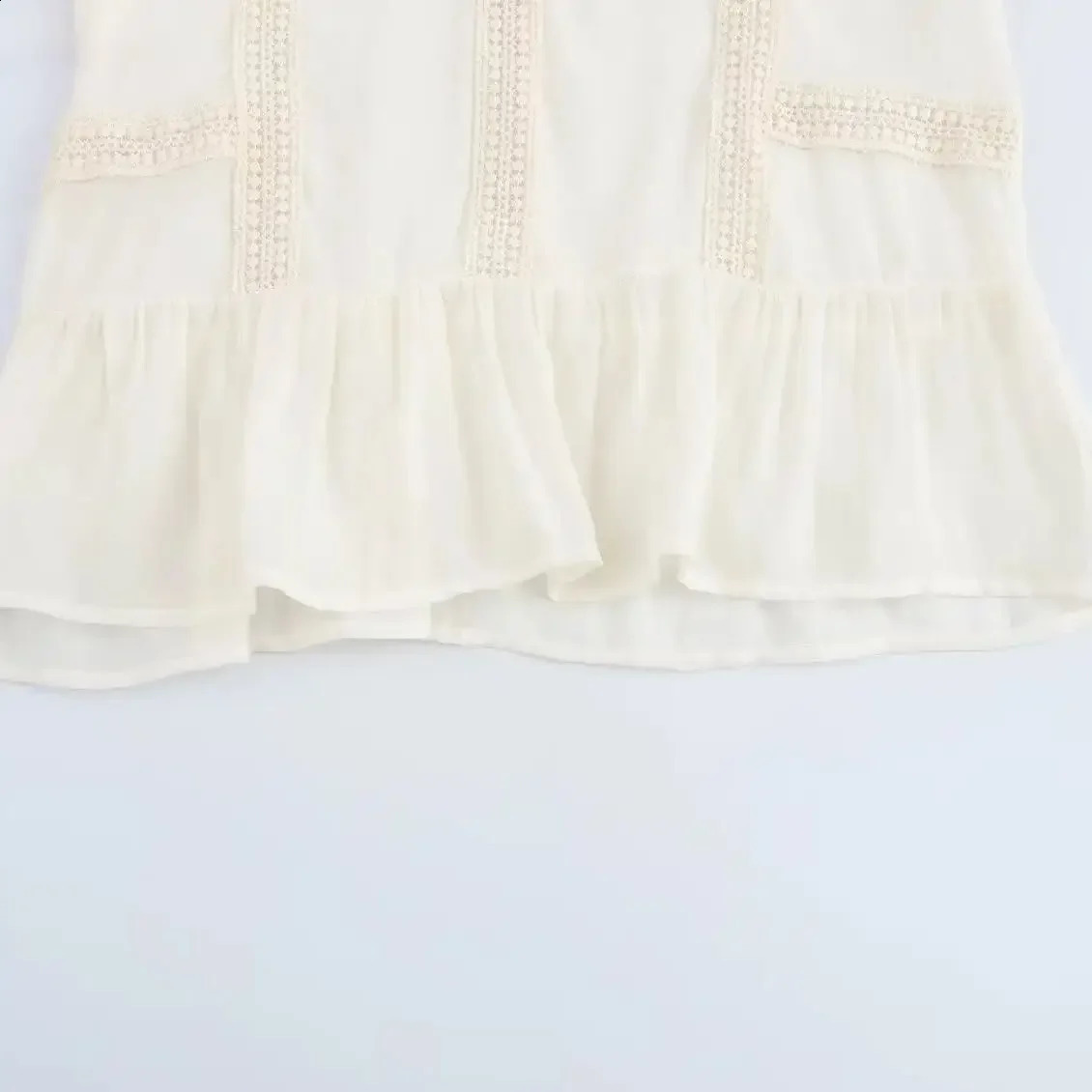 TRAFSHE Vintage Women Top Lace Splicing White Stand Collar Lady Long Sleeve Shirts Blouses Clothing 250319