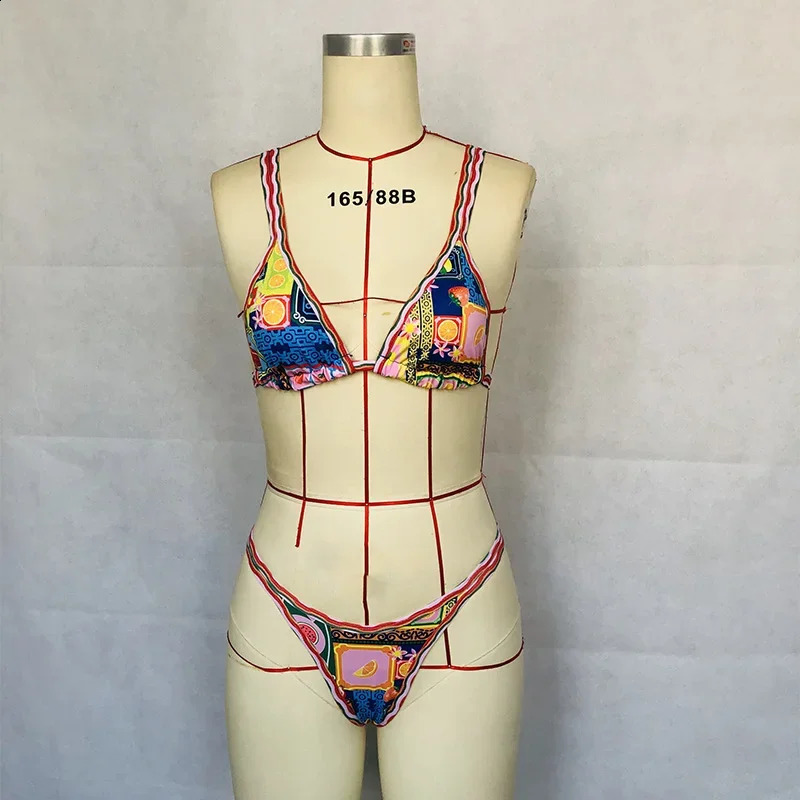 BEACHCICI Bikini 2 Piece Set Women Summer Sexy Suspender Printed High Waist Bra Backless Triangle Holiday Bathing Swimsuit 250319