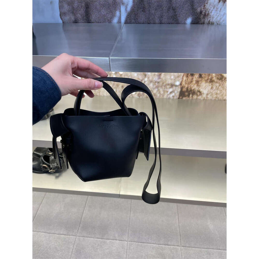 Swedish Niche AS Women's Cowhide Simple Bow Handbag Bucket Single Shoulder Crossbody Bag