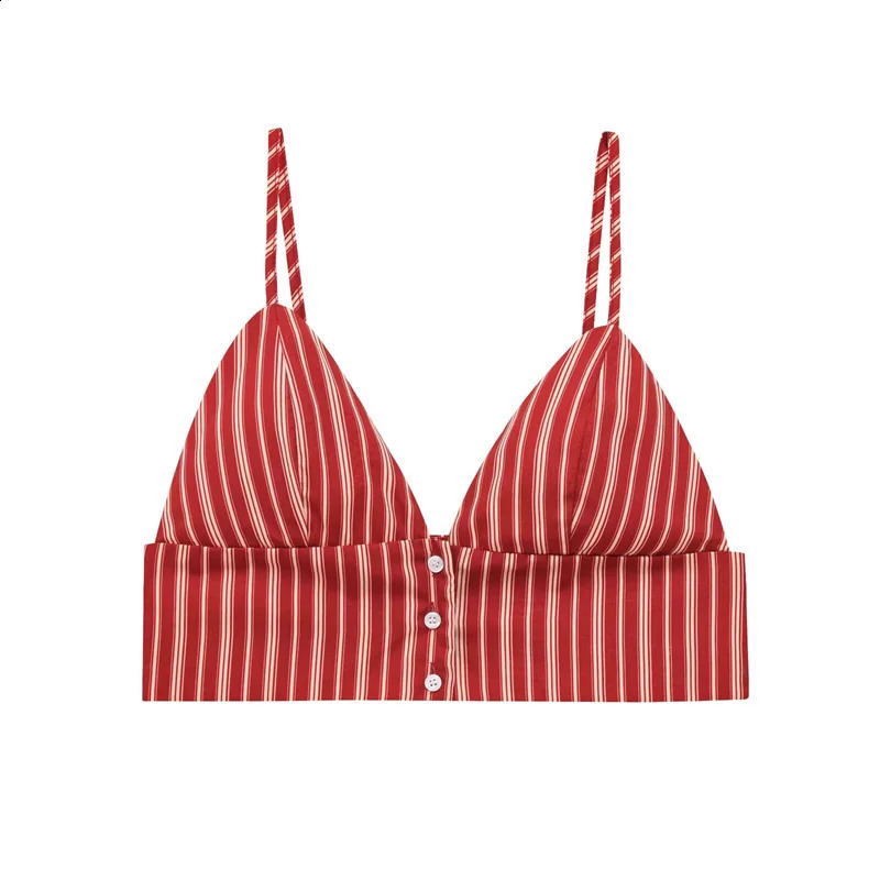 Women Striped Short Tank Top Spring Sexy Thin Shoulder Strap Camisole Waistcoat Female Button Tops 250319