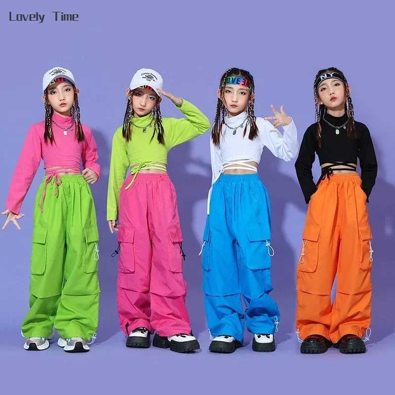 Girl Hip Hop Color Crop Top Products Pants Childrens Sports Shirts Joggers Childrens Street Clothing Jazz K-pop Street Dance Costume SetT250318