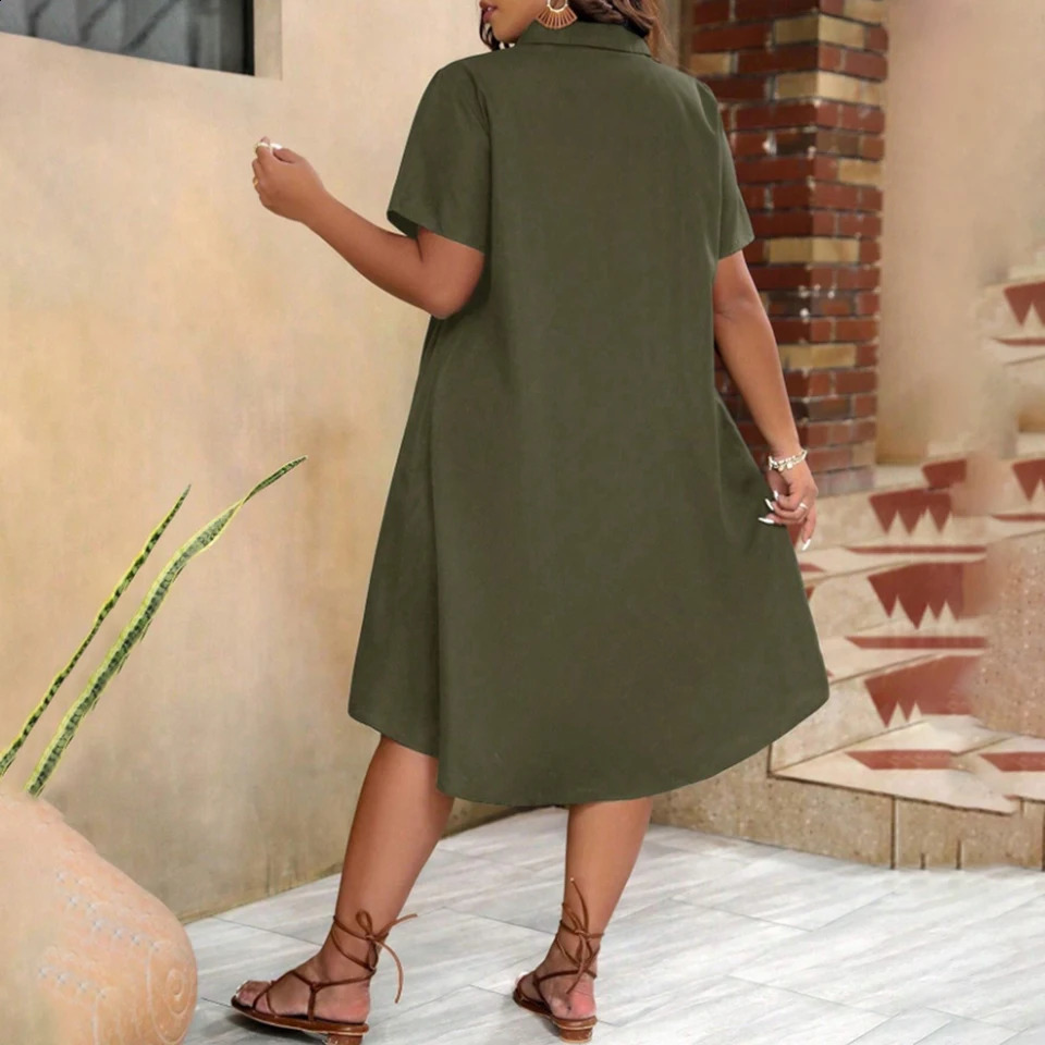 Plus size womens dress 2024 summer plus short sleeved casual slim fit oversized 250319
