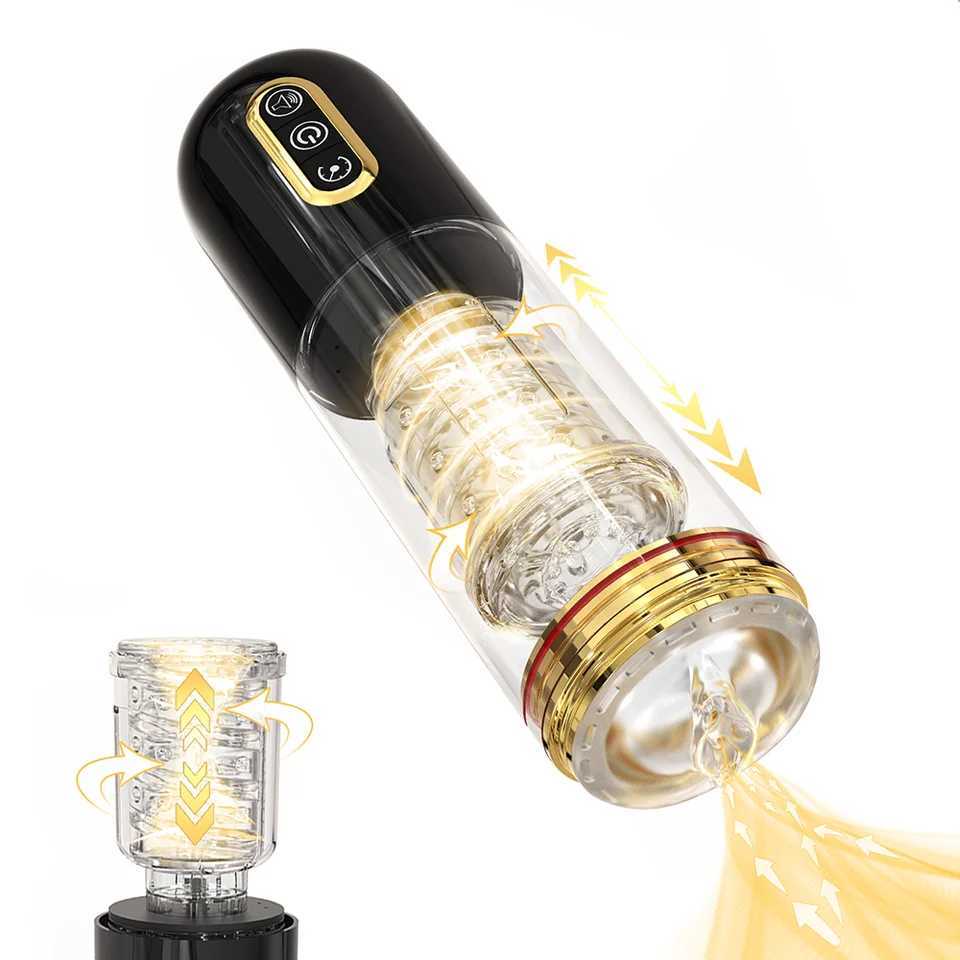 Fully Automatic Male Masturbator Vagina Rotation Telescoping Cup Deep Throat Blowjobs Dick Piston Massager For Men Adult Sex ToyXJ250319