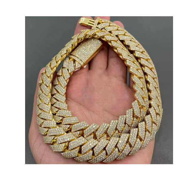18mm Miami Cuban Link Chain in VVs Moissanite Diamond 925 Sterling White Gold Plated Stainless Steel 18-24 Hip Hop Jewelry