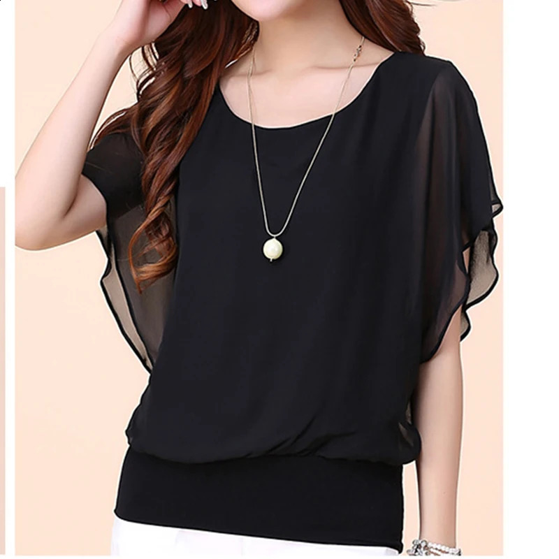 Clothes Solid Full Match Elegant Office Womens Trend Shirt and Casual French Chiffon Plus Bat Sleeve Crop Top 250319