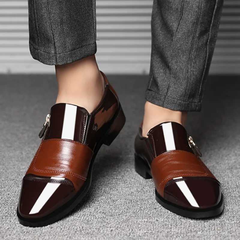 Black patent PU leather shoes sliding mens shoes plus size toe shoes mens elegant business casual shoes wedding shoesXJ250319