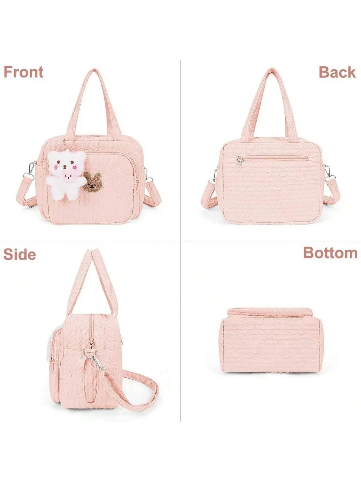 1pc Solid Color Baby Diaper Bags Organizer Maternity Bag Animal Cartoon Portable Nylon Mom Travel Tote Bag With Pendant 250319