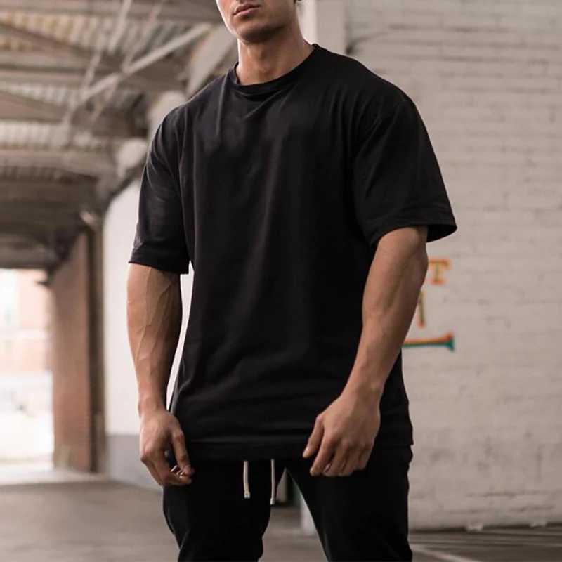 Ultra fine fit short sleeved T-shirt mens cotton shoulder loose fitness T-shirt summer fitness topT250318