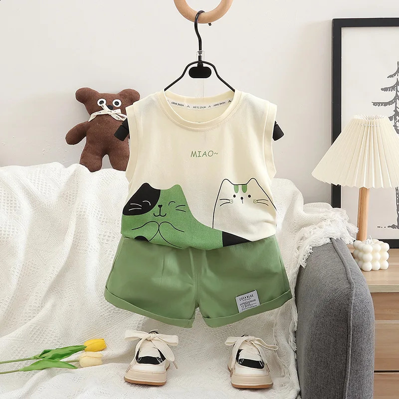 summer baby girl clothing set children boy vest shorts 2PCSset childrens sports track and field 250312