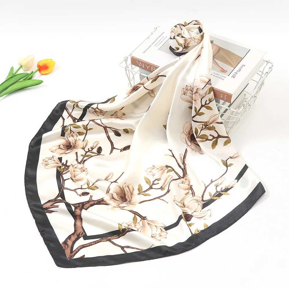 Wens printed headscarf large scarf 90cm simulated silk scarf fashionable floral pattern scarf shawl thin packaging scarf X250319