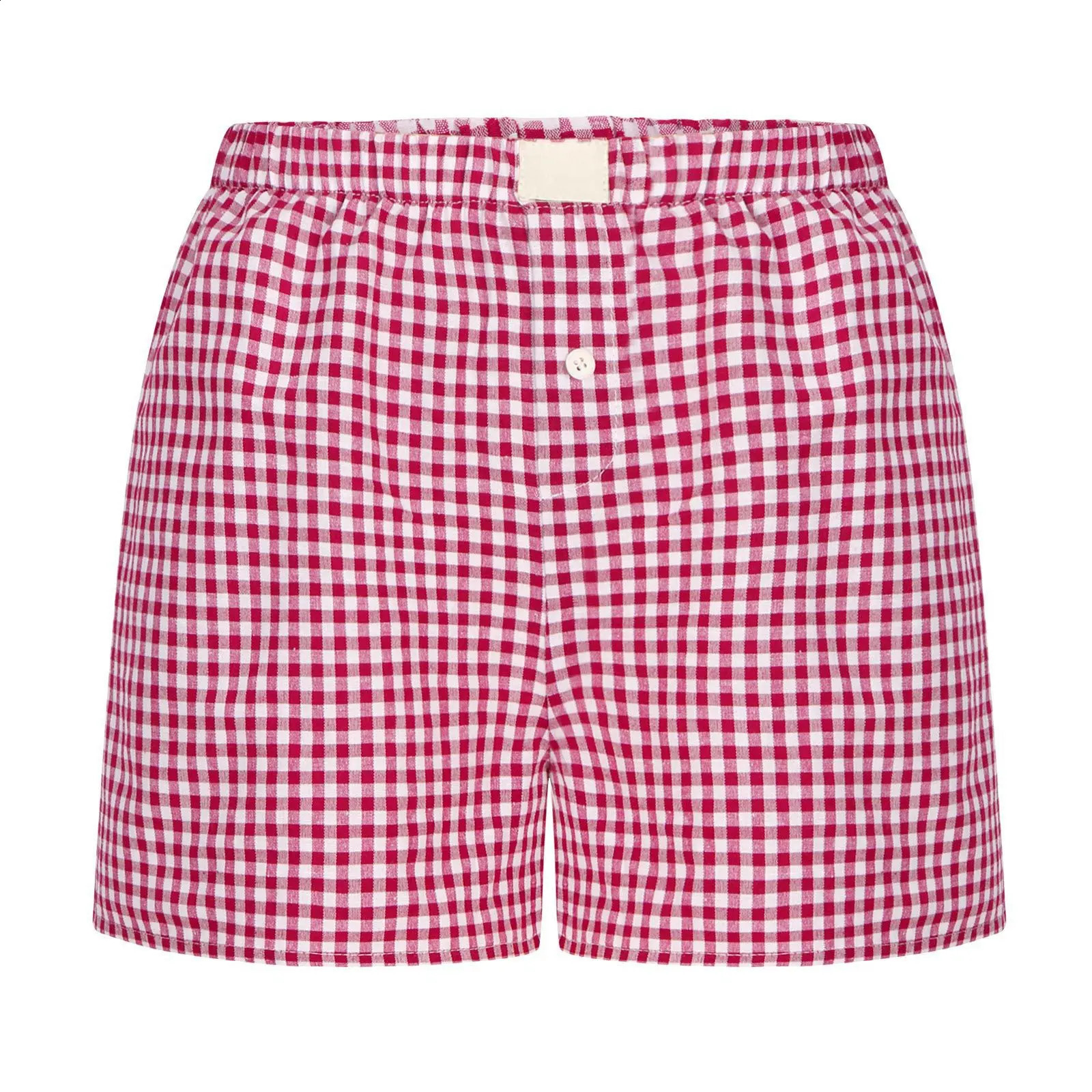 Gingham Boxer Shorts for Women Teen-girls Elastic Waistband Pull-on Red Blue Plaid Shorts Outfit Casual Lounge Summer Shorts 250319