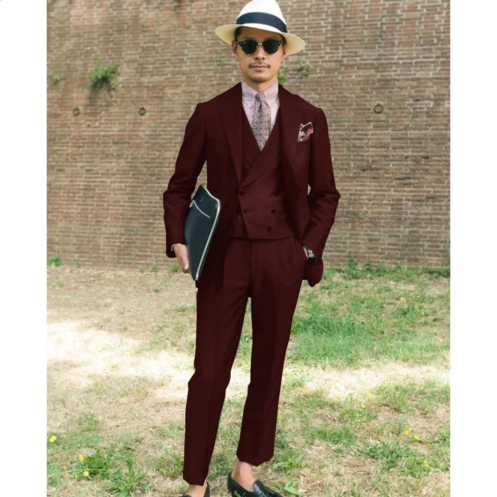 Full Mens Suit for Wedding Threepiece Elegant and Fashionable Slim Solid Color n Groom Dress Suits 250311