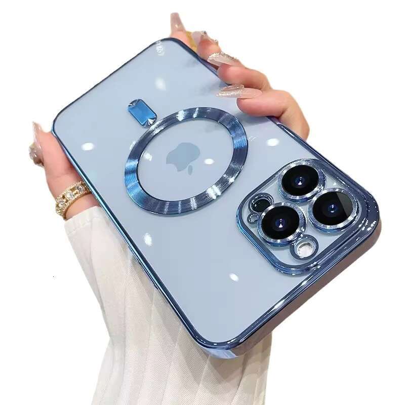 For 16PROMAX Electroplated Transparent Wireless Charging Magnetic Suction Tail Phone case iphone 14promax Silicone Soft 15