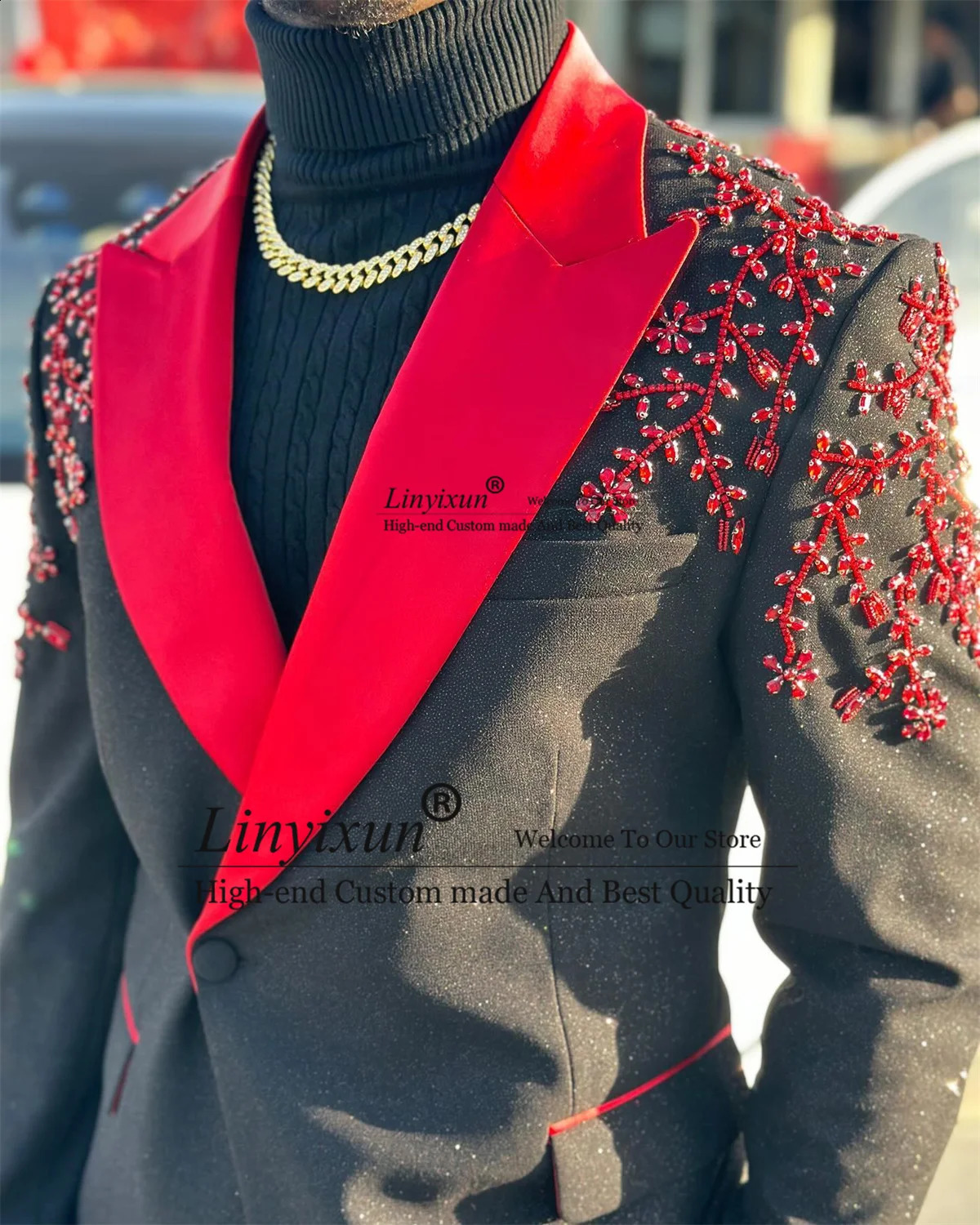 Glitter Black Men Suits Beaded Crystals Groom Wedding Tuxedos 2 Pieces Set Customized Party Prom Blazer Slim Fit Costume Mens 250311