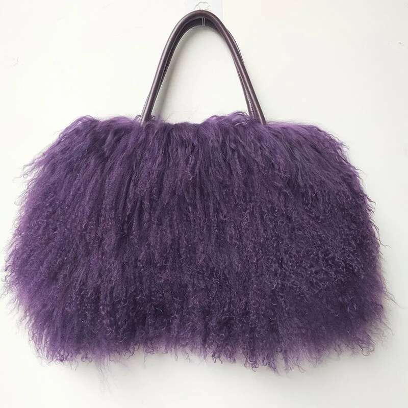 Winter Real Mongolia Lamb Handbag Women Casual Tibet Long Hair Natural Fur Shoulder Bag Genuine Tote Bags Femme