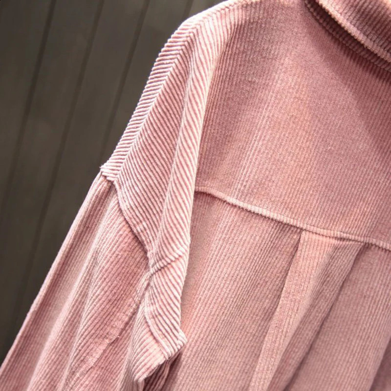 Fashion Retro Art Coral Shirt and Womens Irregular Long Sleeve Pocket Korean Loose Summer Coat Full Match 250319