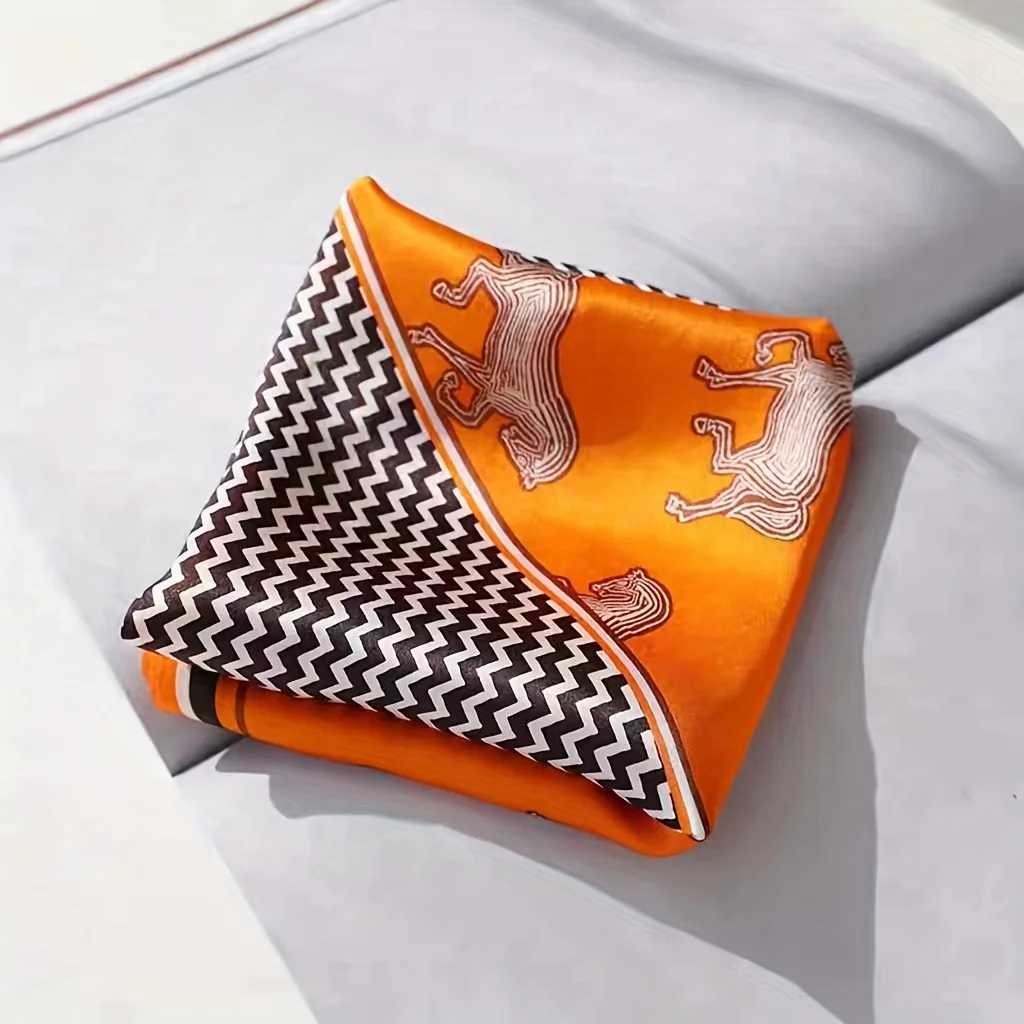 Orange striped horse square scarf natural silk scarf casual edition decorative small neck scarf X250319