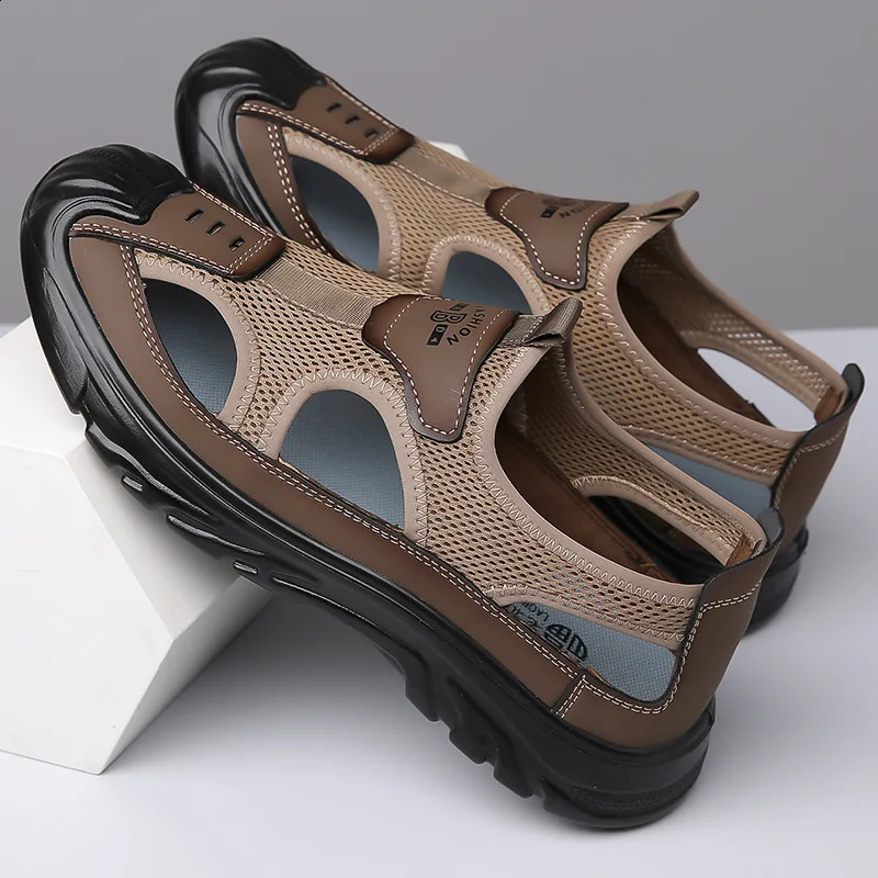 Summer Breathable Mens Bag Head Sandals Hollow Mesh Hole Shoes Outdoor Non-slip Lightweight Sports Leisure Beach Shoes 250317