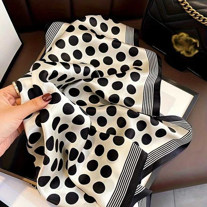 Black white polka dot square scarf elegant style thin silk neck scarf casual decorative headband X250319