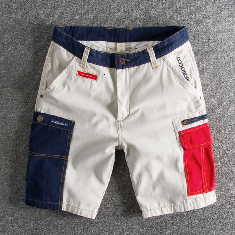 Summer Fashion Style Personality Color Splicing Wash And Do Old Slim Men's Cargo Shorts Multi-Pocket Casual Pants
