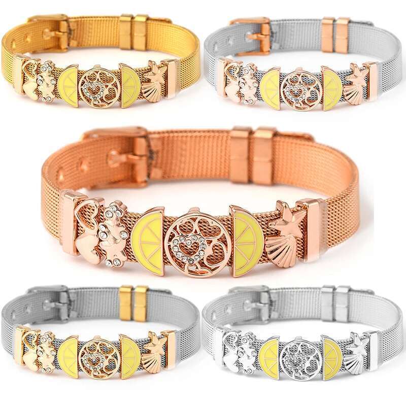 High Quality 10mm Beads Charm Bracelets DIY Stainless Steel Mesh Keeper Bracelets Bangles Pulseras Mujer For Women Men Jewelry
